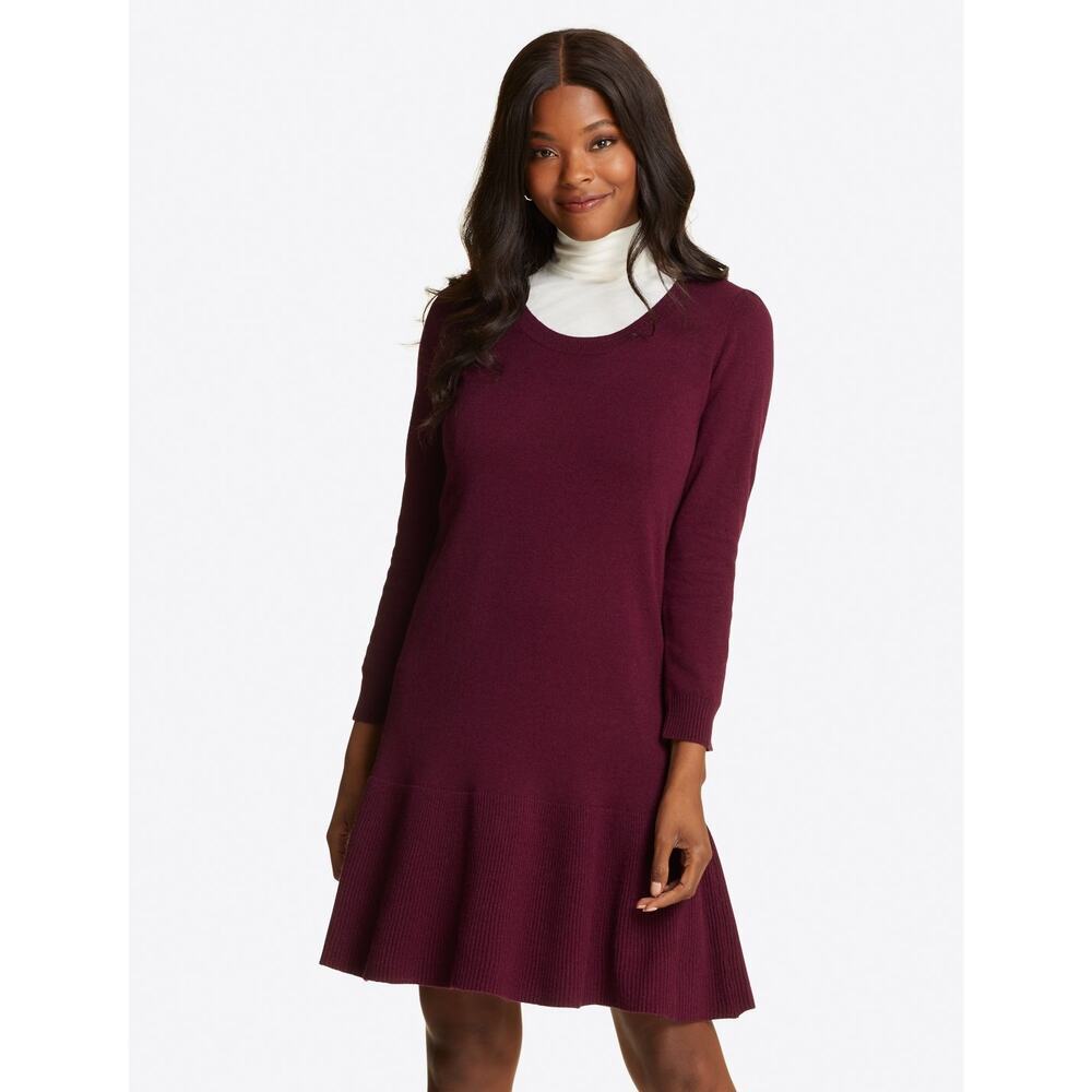 Draper James Flounce Shift Knit Sweaterdress Deep Berry Above Knee Small #1765